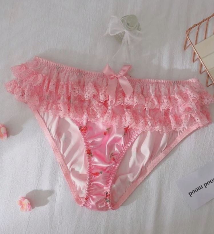 Women's Satin Lace Ruffle silky Knickers Pink Rose Floral Panties size 3XL 22