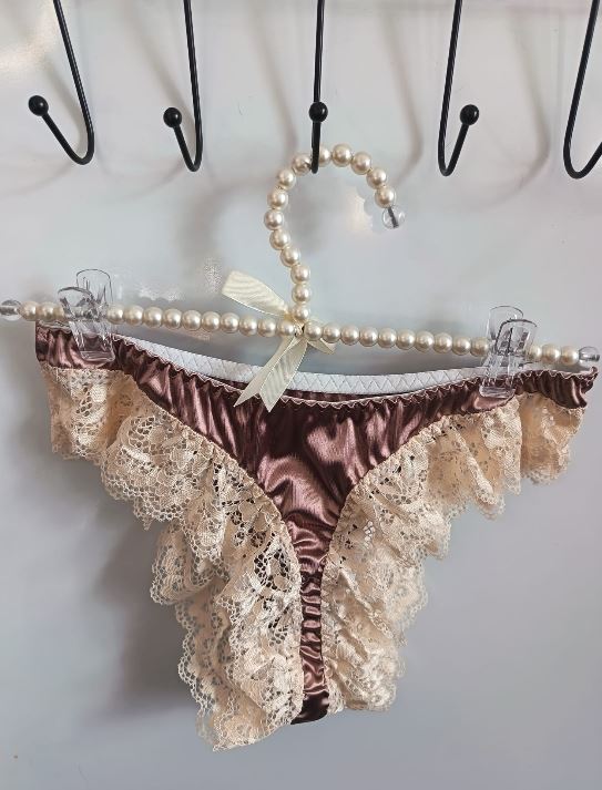 Womens Satin Lace Knickers Frilly Sissy Panties silky thongs Rose gold XL 16-18