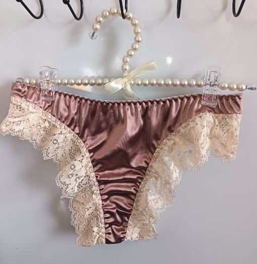 Womens Satin Lace Knickers Frilly Sissy Panties silky thongs Rose gold XL 16-18