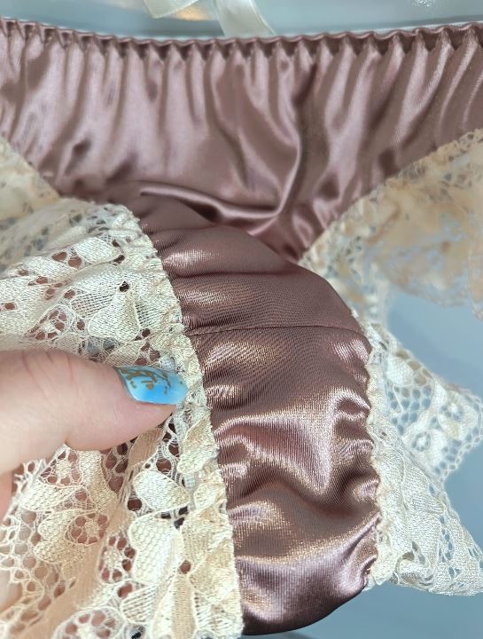 Womens Satin Lace Knickers Frilly Sissy Panties silky thongs Rose gold S 8