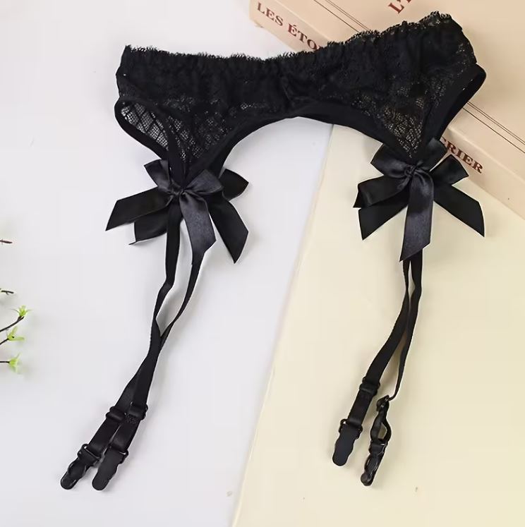 4x Lace Suspender Belt Bow Garter Stocking Straps Black White Red Pink