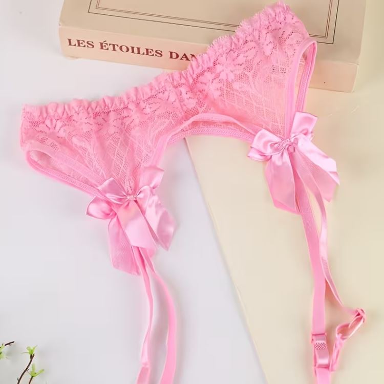 4x Lace Suspender Belt Bow Garter Stocking Straps Black White Red Pink