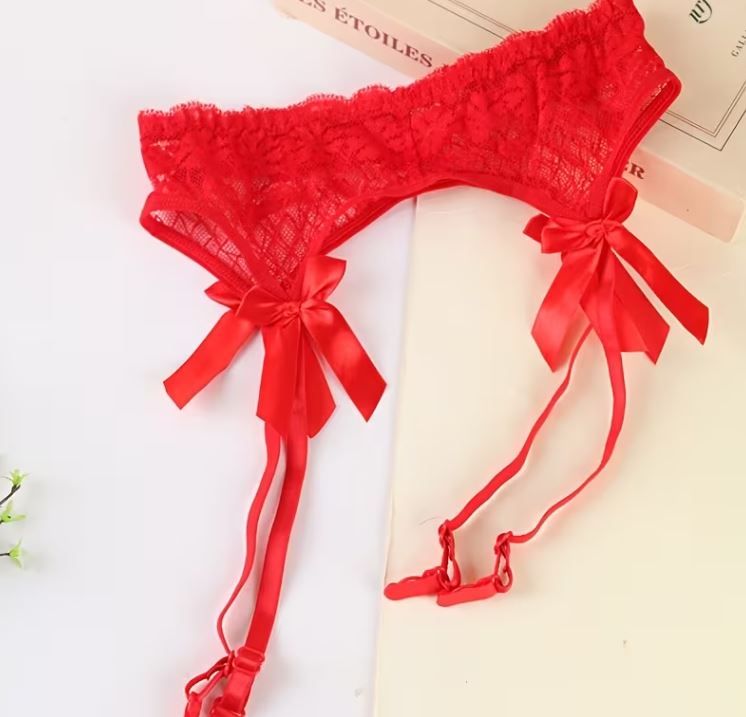 4x Lace Suspender Belt Bow Garter Stocking Straps Black White Red Pink