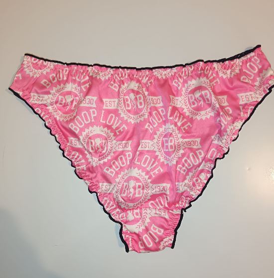 Pink Silky Satin Knickers Womens Glossy Panties Cute Print size XL 16-18