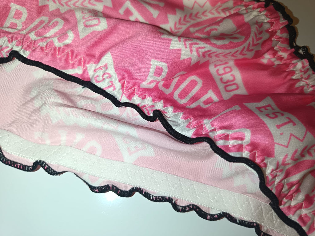 Pink Silky Satin Knickers Womens Glossy Panties Cute Print size S 8