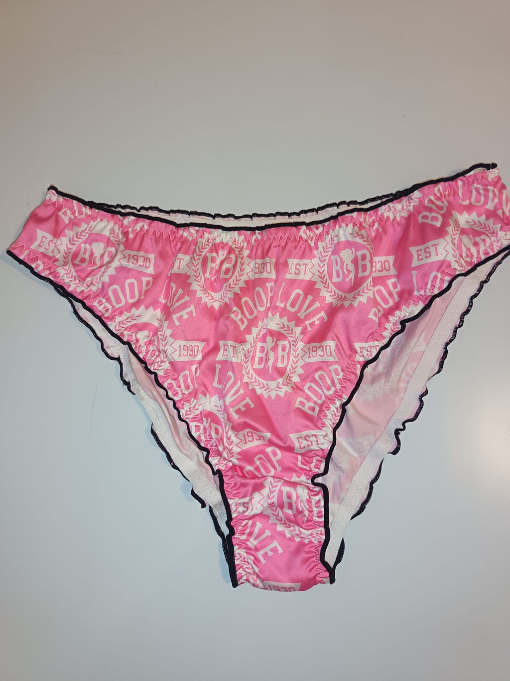 Pink Silky Satin Knickers Womens Glossy Panties Cute Print size XL 16-18