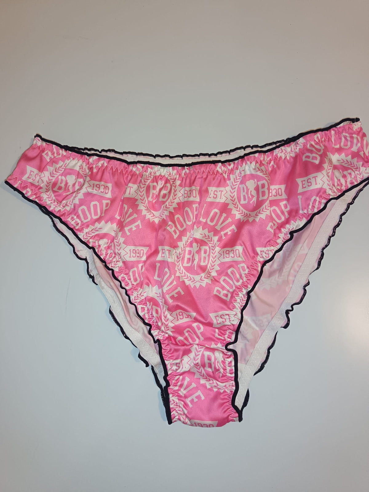 Pink Silky Satin Knickers Womens Glossy Panties Cute Print size XL 16-18