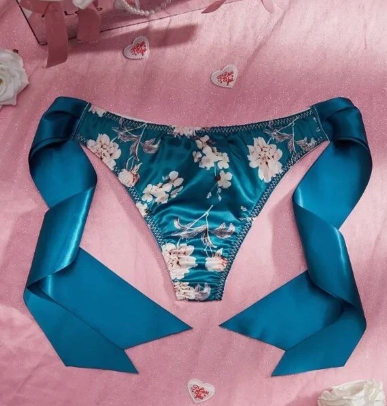 🎀 Satin Floral Sissy Knickers Side Bow Panties Briefs Teal size 20 XXL