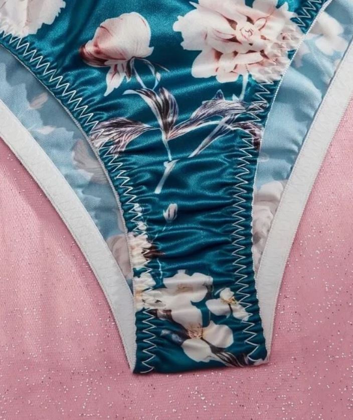 🎀 Satin Floral Sissy Knickers Side Bow Panties Briefs Teal size 20 XXL