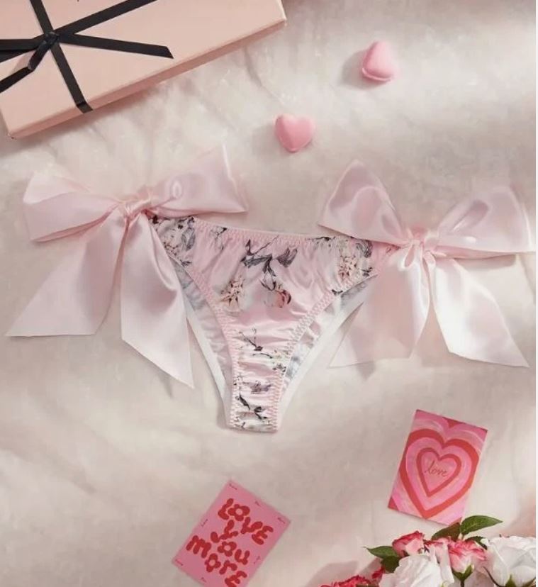 🎀 Satin Floral Sissy Knickers Side Bow Panties Briefs pink size 20 XXL