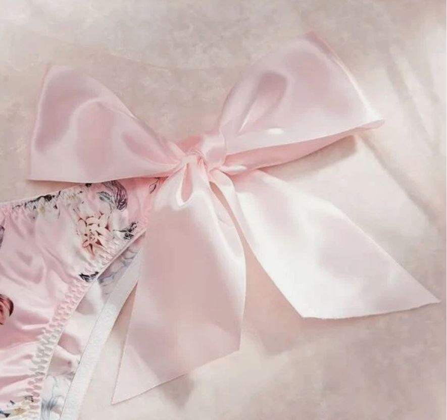 🎀 Satin Floral Sissy Knickers Side Bow Panties Briefs pink size 12-14 L