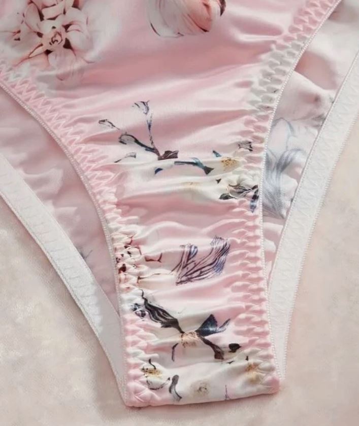 🎀 Satin Floral Sissy Knickers Side Bow Panties Briefs pink size 8 S