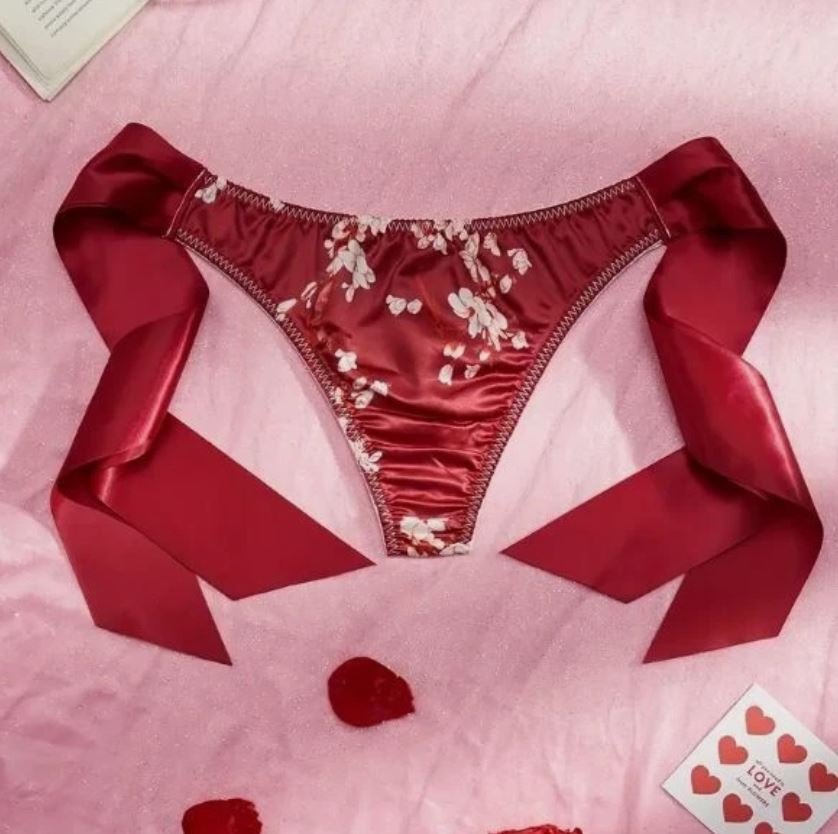 🎀 Satin Floral Sissy Knickers Side Bow Panties Briefs red size 16-18 XL