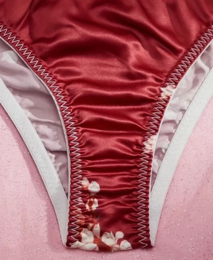 🎀 Satin Floral Sissy Knickers Side Bow Panties Briefs red size 8 S
