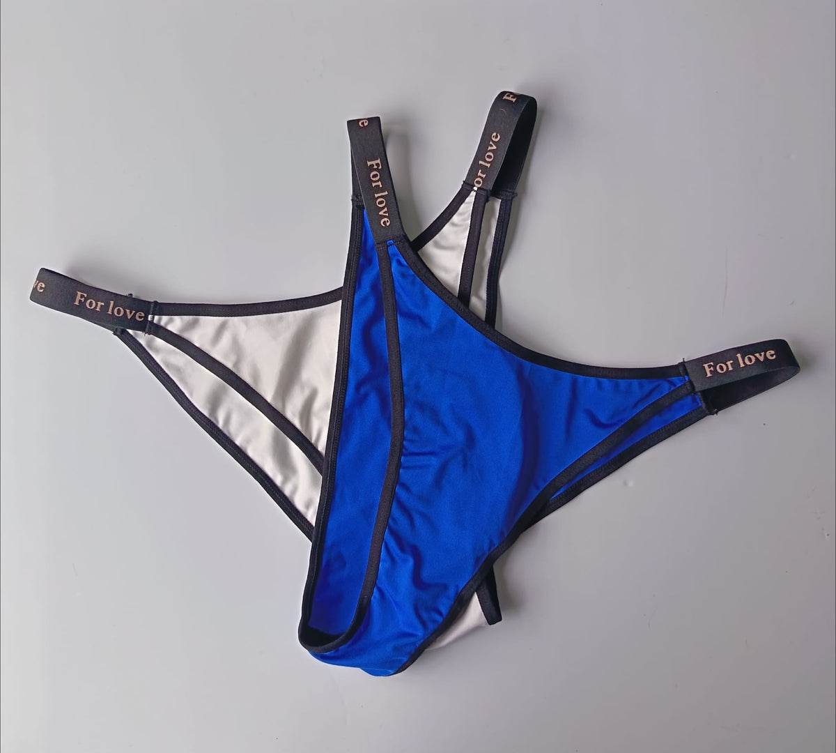 2 Pack Silky Satin Knickers Blue White High Leg tanga panties For Love size L 12-14