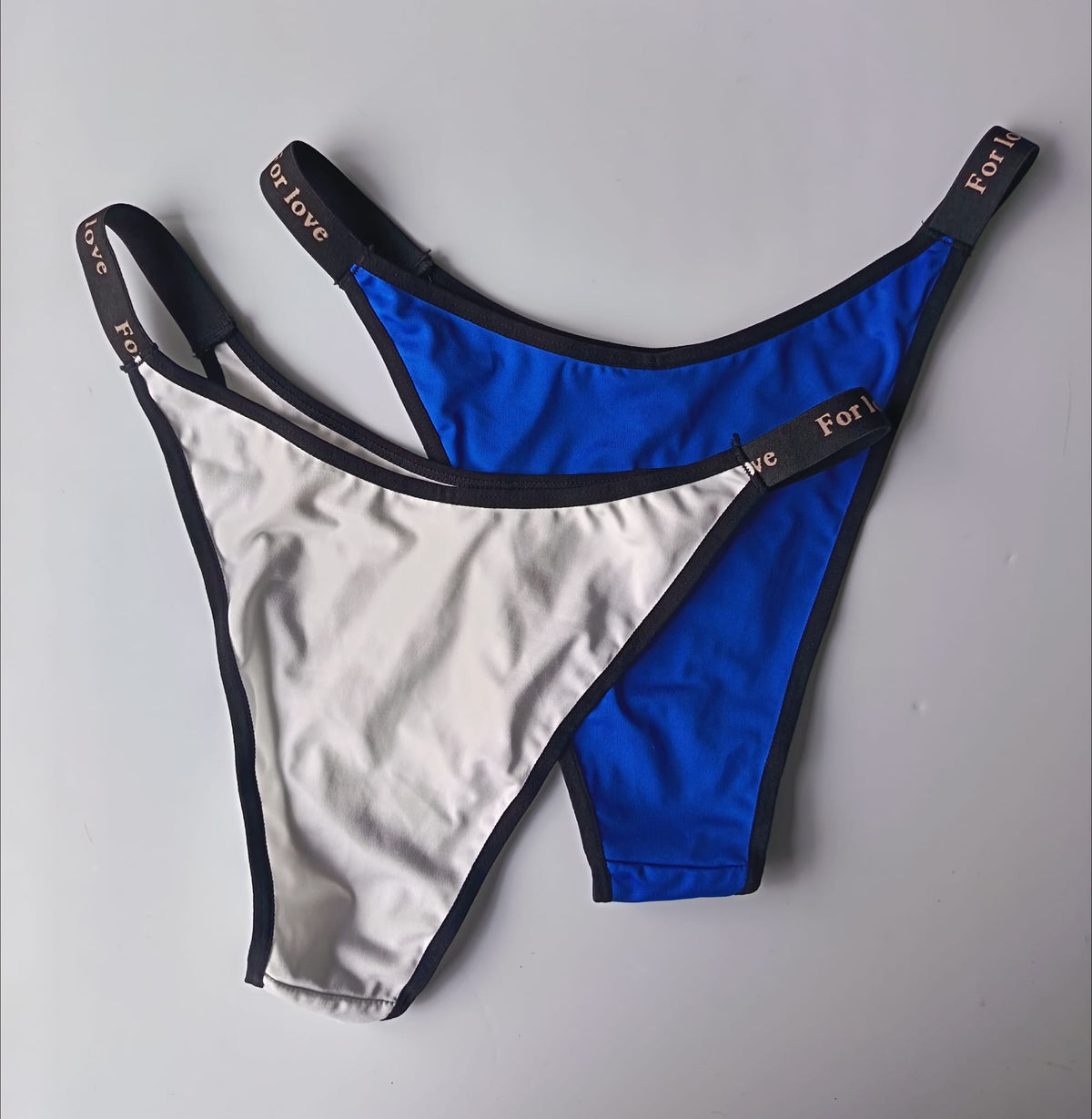 2 Pack Silky Satin Knickers Blue White High Leg tanga panties For Love size L 12-14