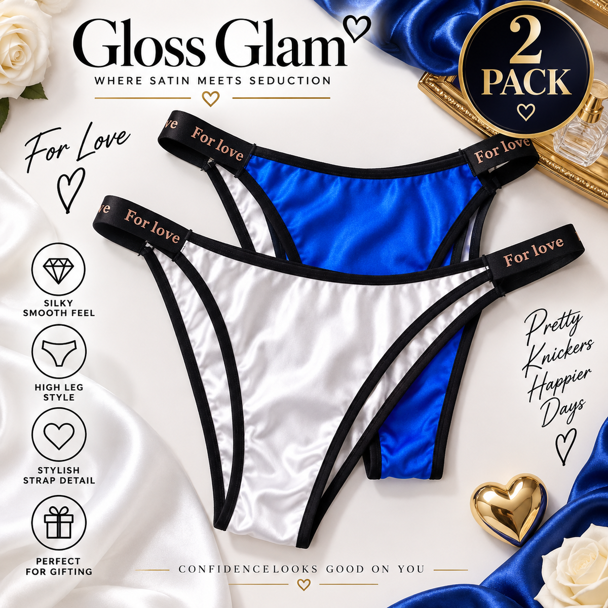 2 Pack Silky Satin Knickers Blue White High Leg tanga panties For Love size L 12-14