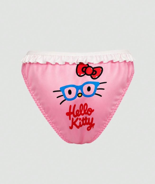 🌸🎀 Hello Kitties Pink Satin Frilly Bikini panties Silky knickers size L 12-14 🎀🌸