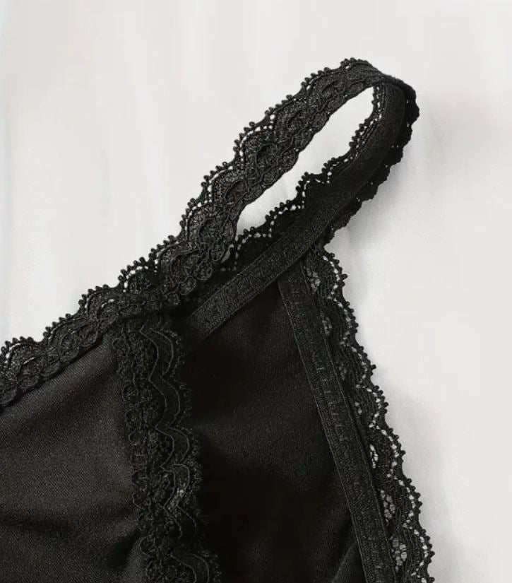 Black Silky Satin Knickers Lace Trim Cut Out Brief Panties size 12-14 L