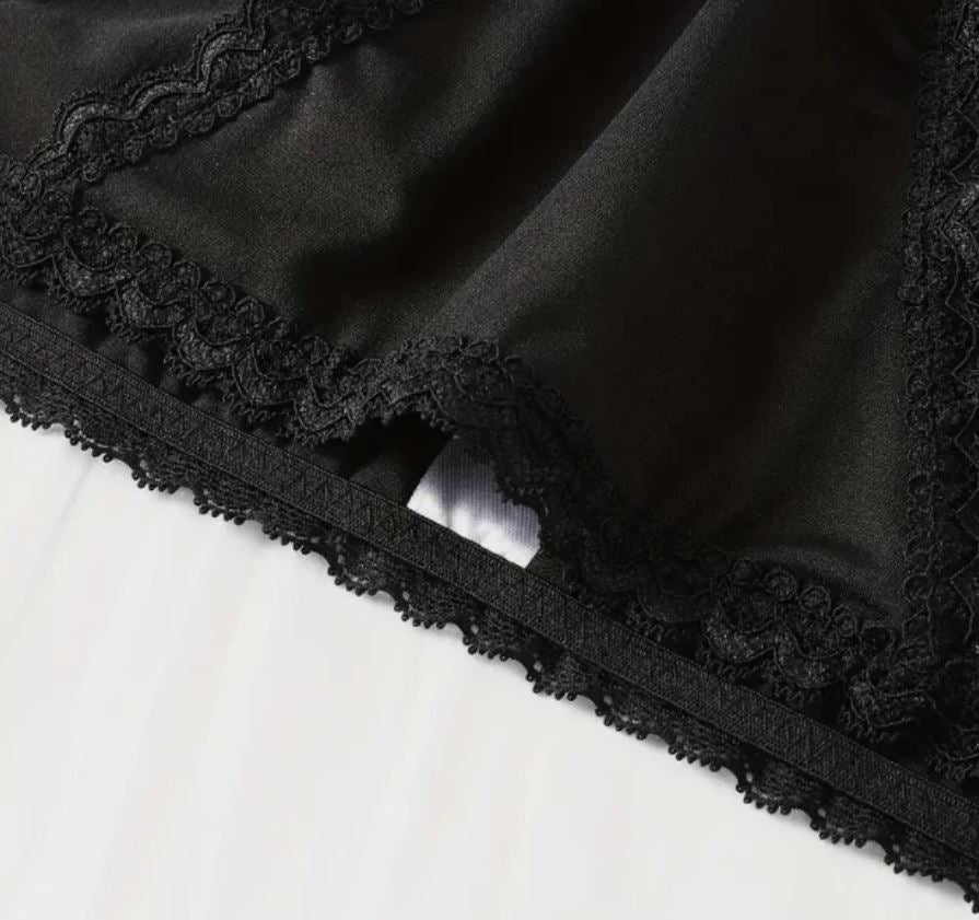 Black Silky Satin Knickers Lace Trim Cut Out Brief Panties size 12-14 L