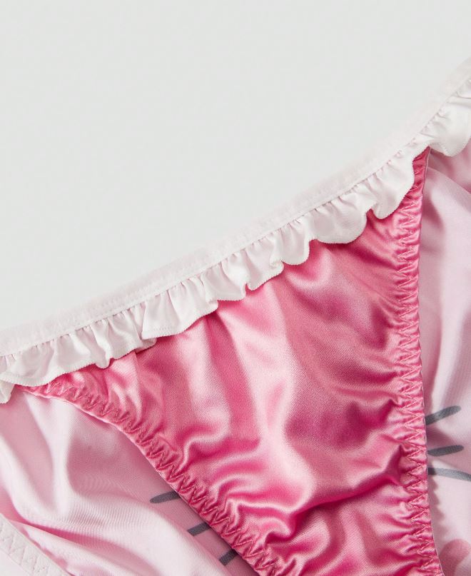 🌸🎀 Hello Kitties Pink Satin Frilly Bikini panties Silky knickers size L 12-14 🎀🌸
