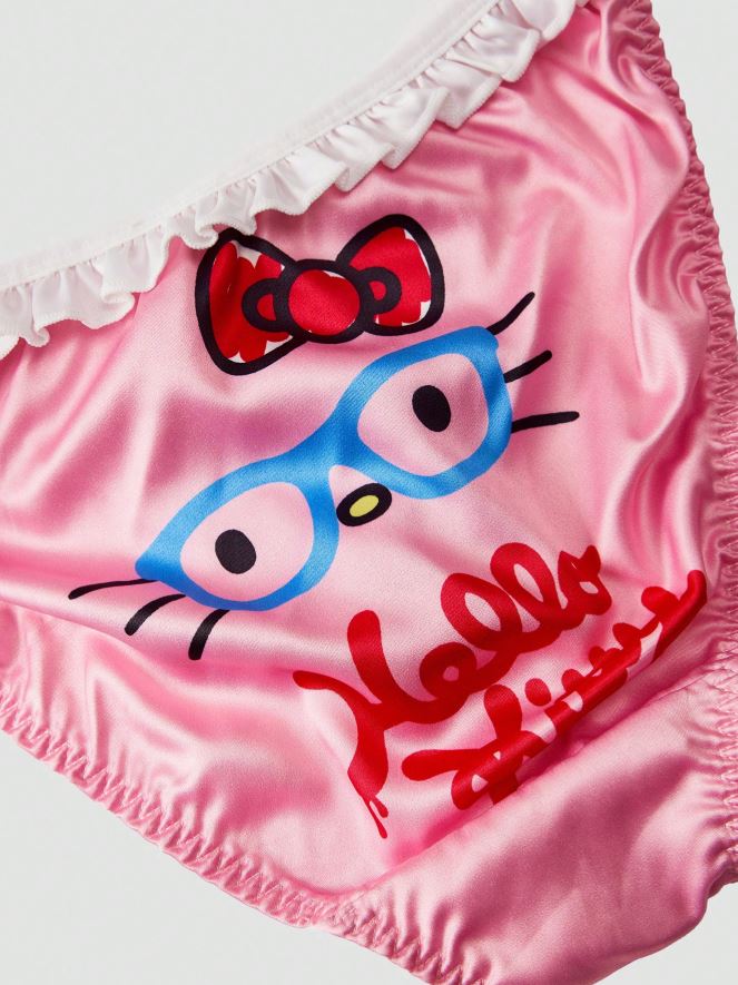 🌸🎀 Hello Kitties Pink Satin Frilly Bikini panties Silky knickers size L 12-14 🎀🌸