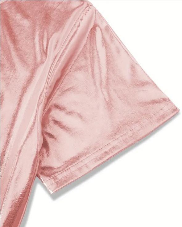Pink Shiny Satin T-Shirt Nightdress Queen Heart Nightie Sleepwear size L 12-14