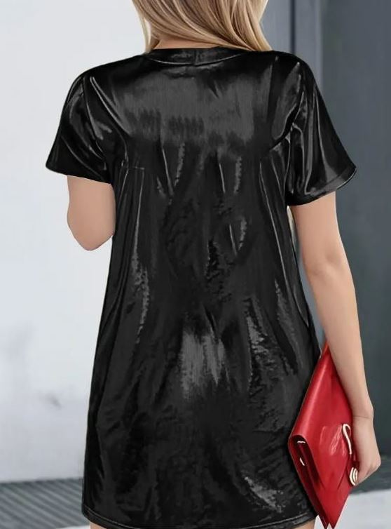 Black Shiny Satin Nightdress Queen Heart Ladies Nightie Sleepwear size XL 16-18