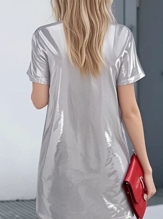 Silver Shiny Satin Nightdress Queen Heart Ladies Nightie Sleepwear size 8 S