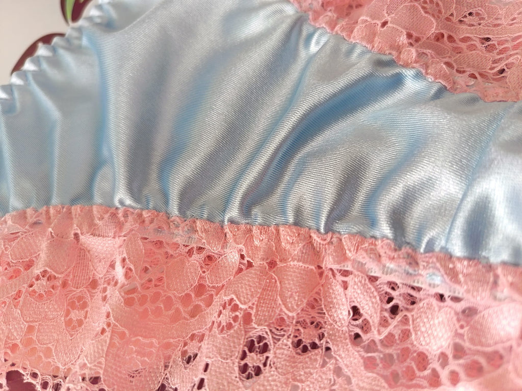 Womens Satin Lace Knickers Frilly Sissy Panties silky thongs blue S 8