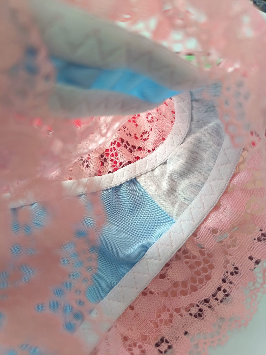 Womens Satin Lace Knickers Frilly Sissy Panties silky thongs blue XL 16-18