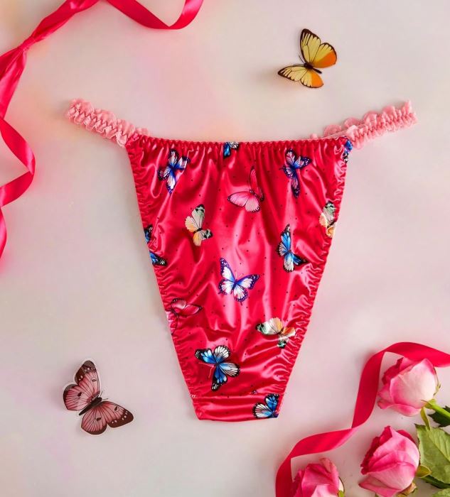 🦋💕 Satin Butterfly Print Frilly Bikini Briefs tanga Panties silky Knickers 💕🦋 size 4XL 24