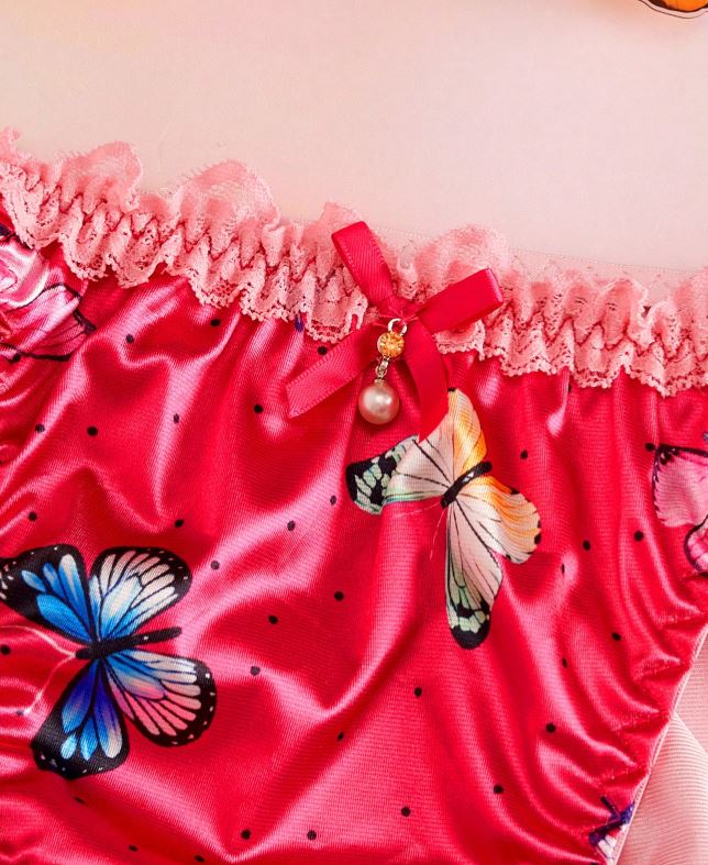 🦋💕 Satin Butterfly Print Frilly Bikini Briefs tanga Panties silky Knickers 💕🦋 size 3XL 22