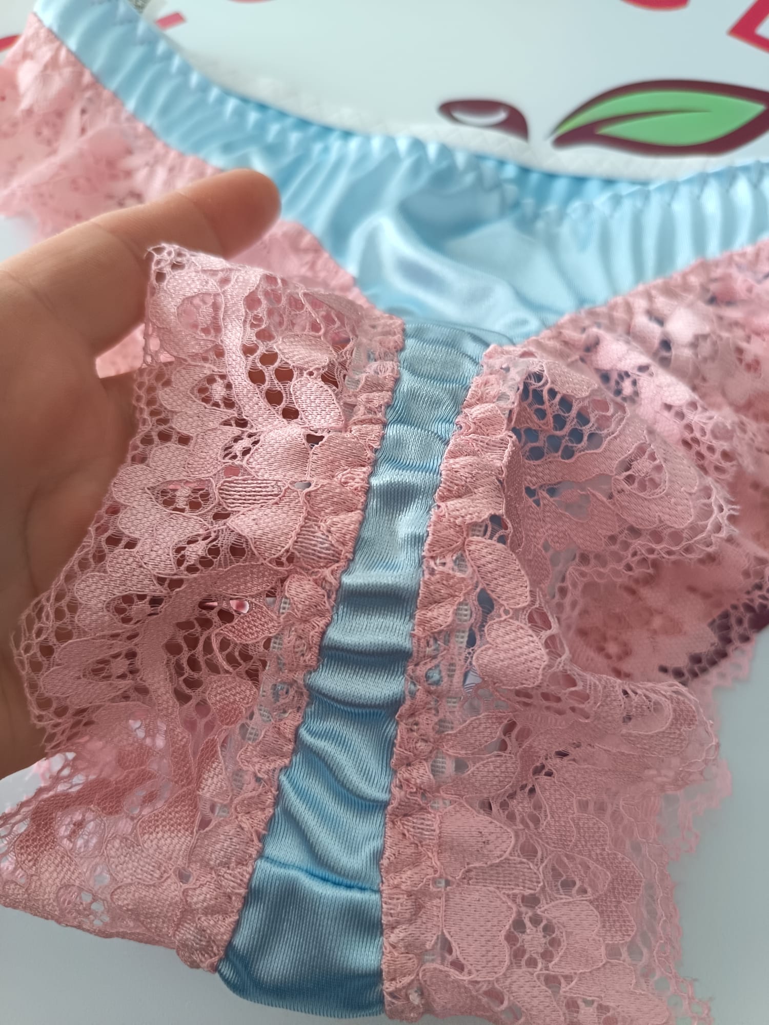 Womens Satin Lace Knickers Frilly Sissy Panties silky thongs blue L 12-14