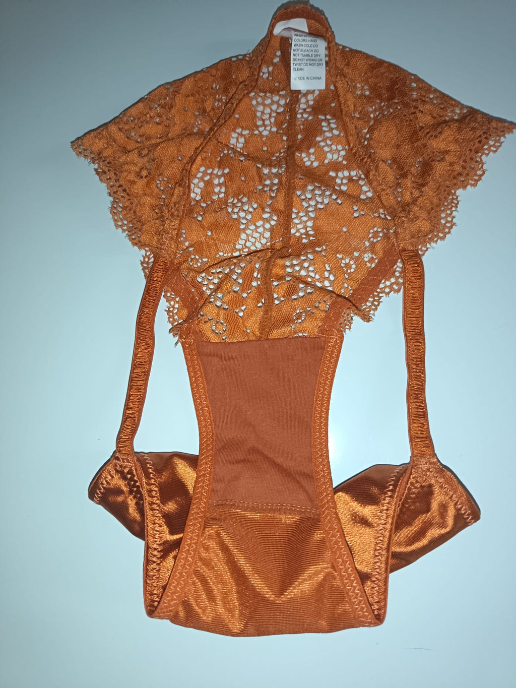 Bronze Copper Satin Knickers Silky Floral Lace Bikini Briefs size L 12-14