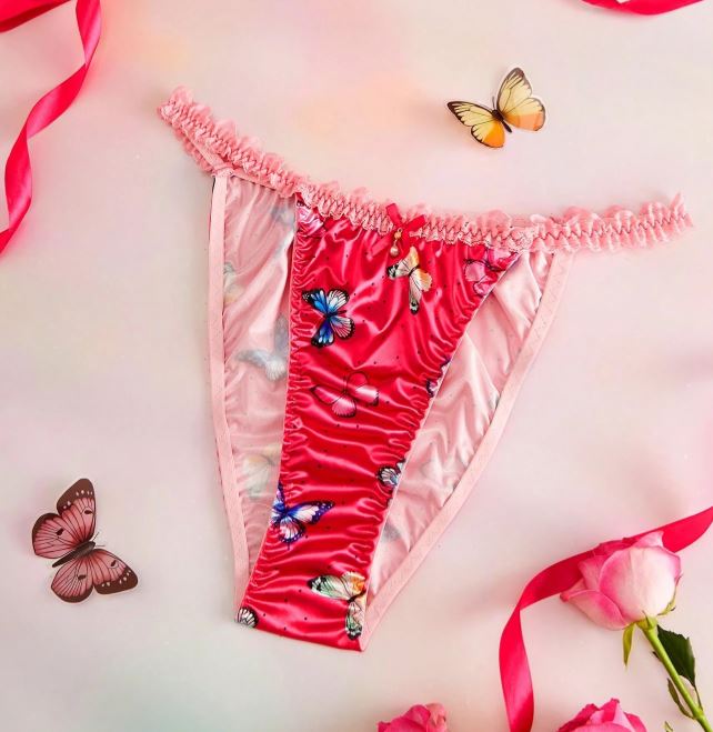 🦋💕 Satin Butterfly Print Frilly Bikini Briefs tanga Panties silky Knickers 💕🦋 size 2XL 20
