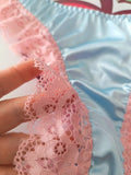 Womens Satin Lace Knickers Frilly Sissy Panties silky thongs blue XL 16-18