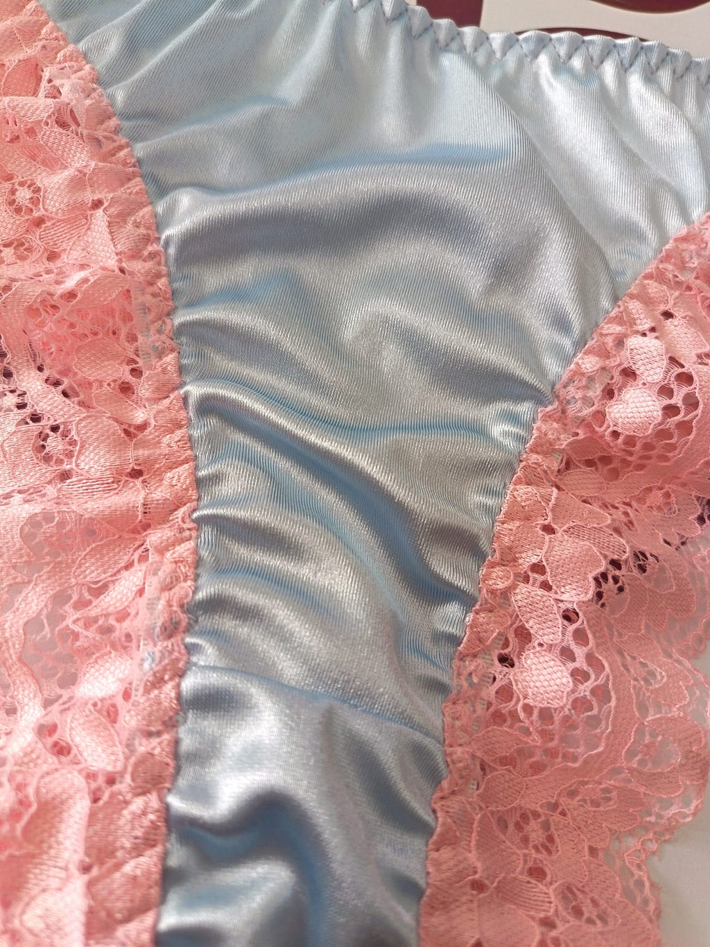 Womens Satin Lace Knickers Frilly Sissy Panties silky thongs blue L 12-14