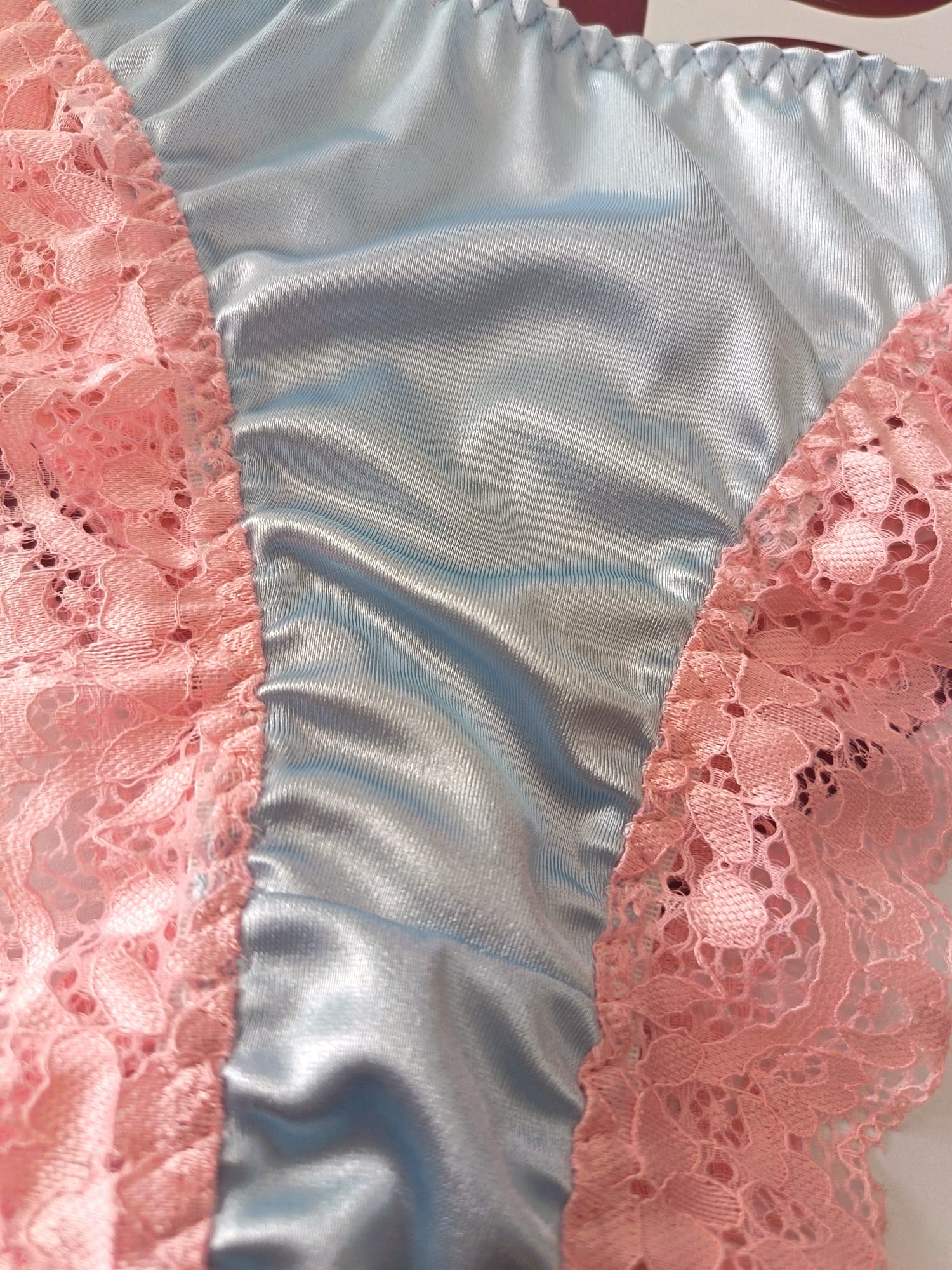 Womens Satin Lace Knickers Frilly Sissy Panties silky thongs blue L 12-14
