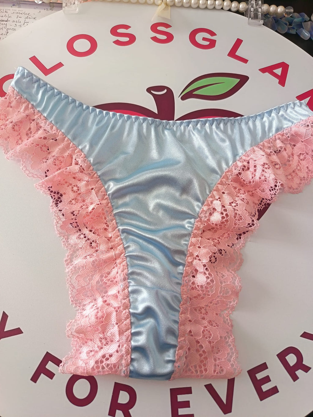Womens Satin Lace Knickers Frilly Sissy Panties silky thongs blue S 8