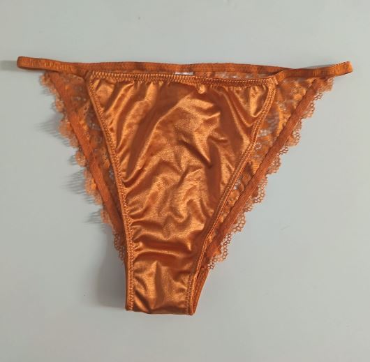Bronze Copper Satin Knickers Silky Floral Lace Bikini Briefs size M 10
