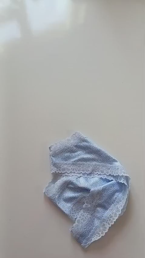 Blue Lace trim satin Women's Knickers Panties Floral Dot briefs size M 10