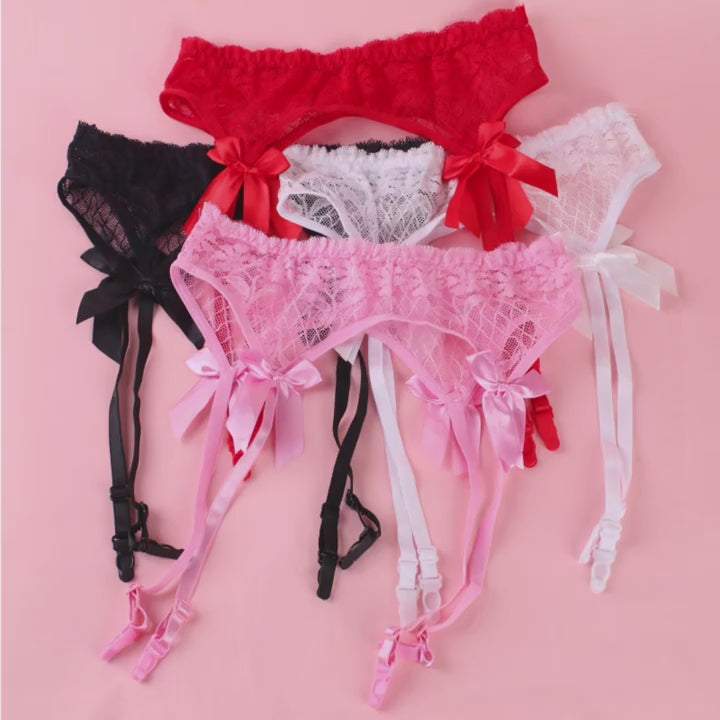 4x Lace Suspender Belt Bow Garter Stocking Straps Black White Red Pink