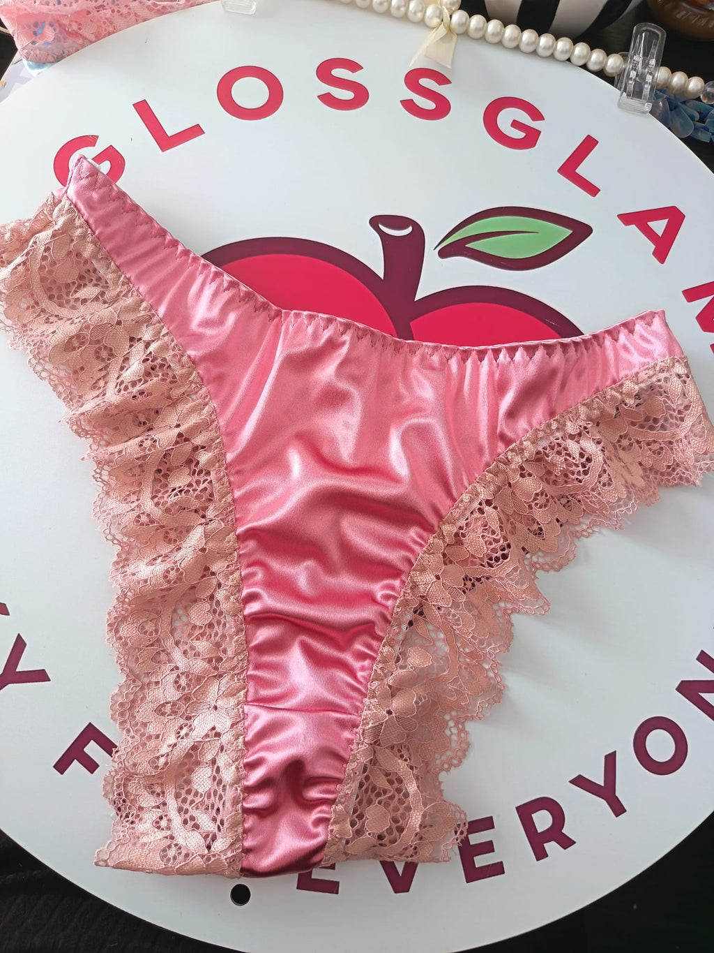 Womens Satin Lace Knickers Frilly Sissy Panties silky thongs pink L 12-14