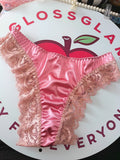 Womens Satin Lace Knickers Frilly Sissy Panties silky thongs pink L 12-14