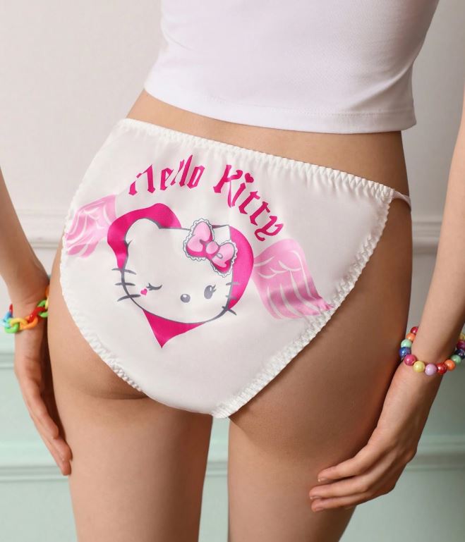 Angel Heart satin Panties Women’s Kawaii Bow Side silky knickers White Pink size L 12-14