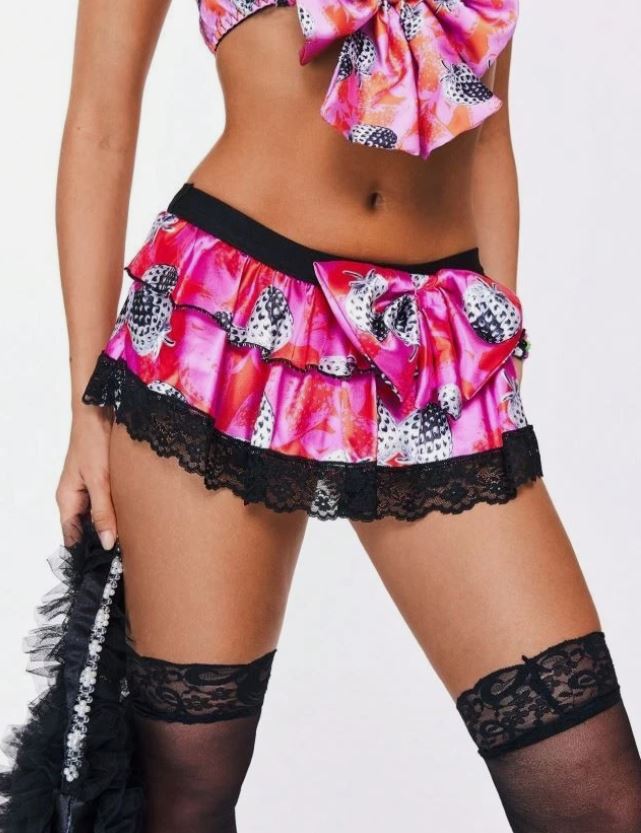 Soft silky satin feel cute strawberry print black lace trim cheeky fit size S 8