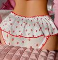 🍓 Sheer Strawberry Print Frilly Knickers Mesh Ruffle Bikini Briefs Panties size M 10