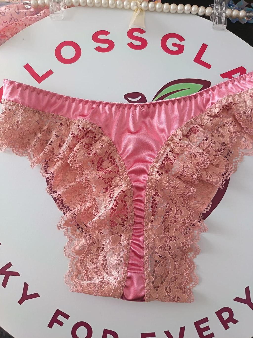 Womens Satin Lace Knickers Frilly Sissy Panties silky thongs pink S 8