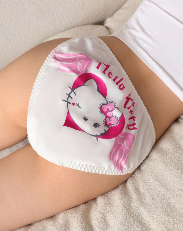 Angel Heart satin Panties Women’s Kawaii Bow Side silky knickers White Pink size M 10